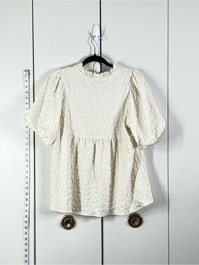 Mascomoda Cream Textured Puff Sleeve Babydoll Blouse Top M